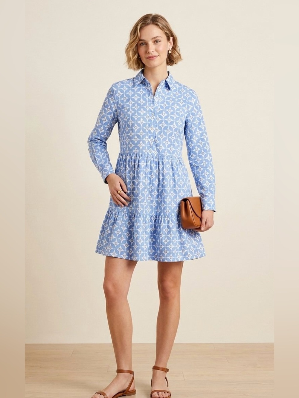 Vineyard Vines Tiered Dress in Blue Tile Pattern XS